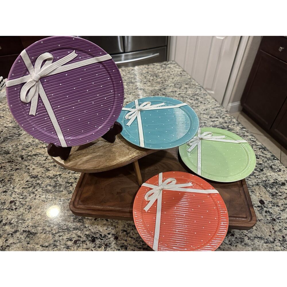 Set of 4 DEPT 56 "Sunday Brunch" Dessert Plates w/Brilliant Springtime Pastels